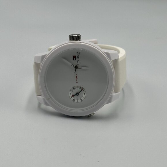 Tommy Hilfiger Watch Men White Dual Time Dial Silicone Band New Battery 10 Inch - Picture 8 of 12